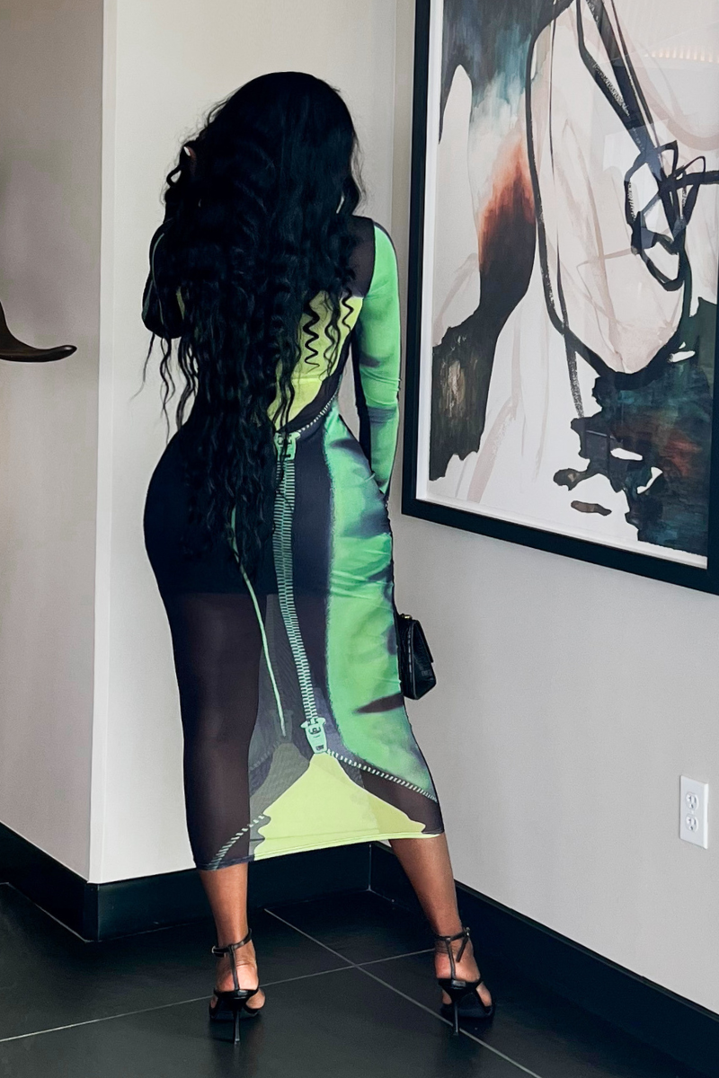 ZIPPER GREEN SHEER MIDI | DRESS - LittleMissAdore ZIPPER GREEN SHEER MIDI | DRESS - LittleMissAdore