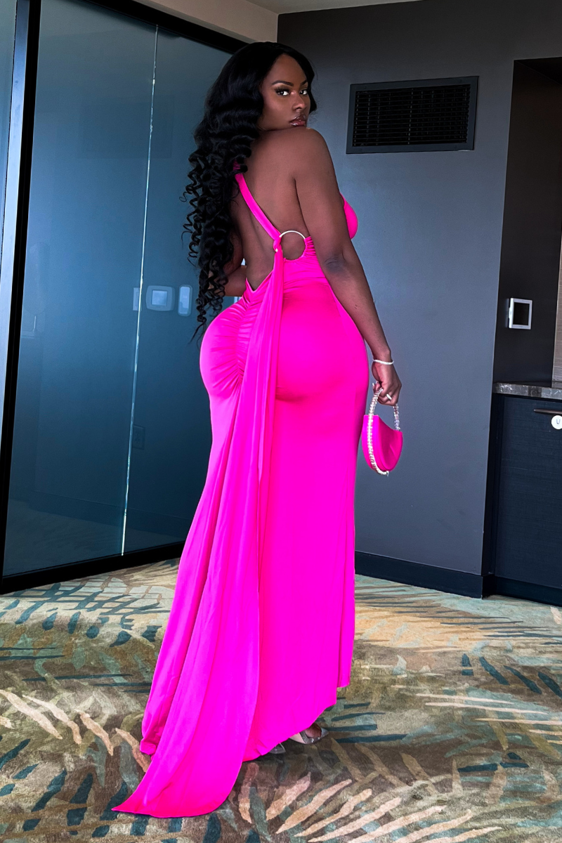 oasis pink dress Oasis Women's Bright Pink Satin Twist Front Angel Sleeve Midi Bridesmaid Dress