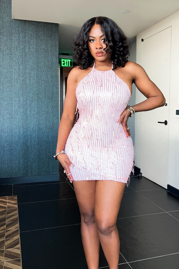 lustre fringe halter dress SPARKLE | ApparelR