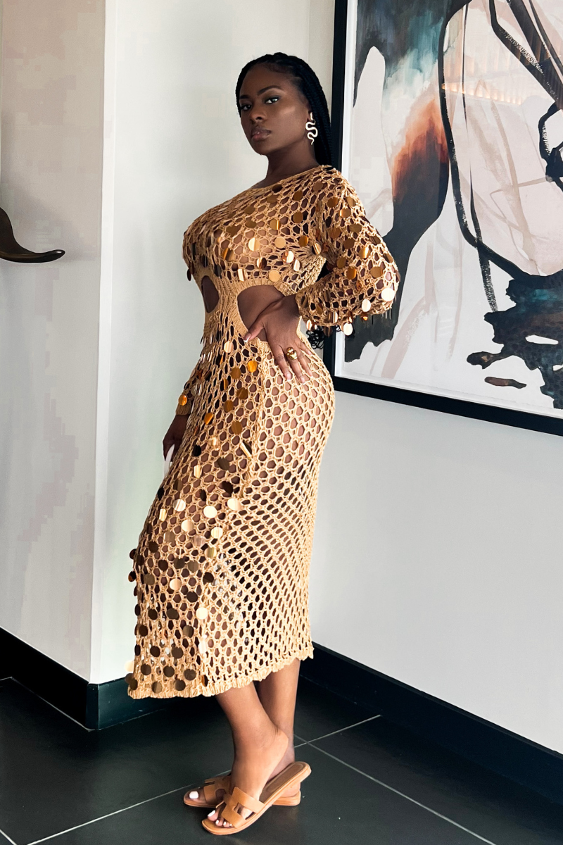 nude crochet dress Sheer Me Out Crochet Lace Midi Dress - Nude