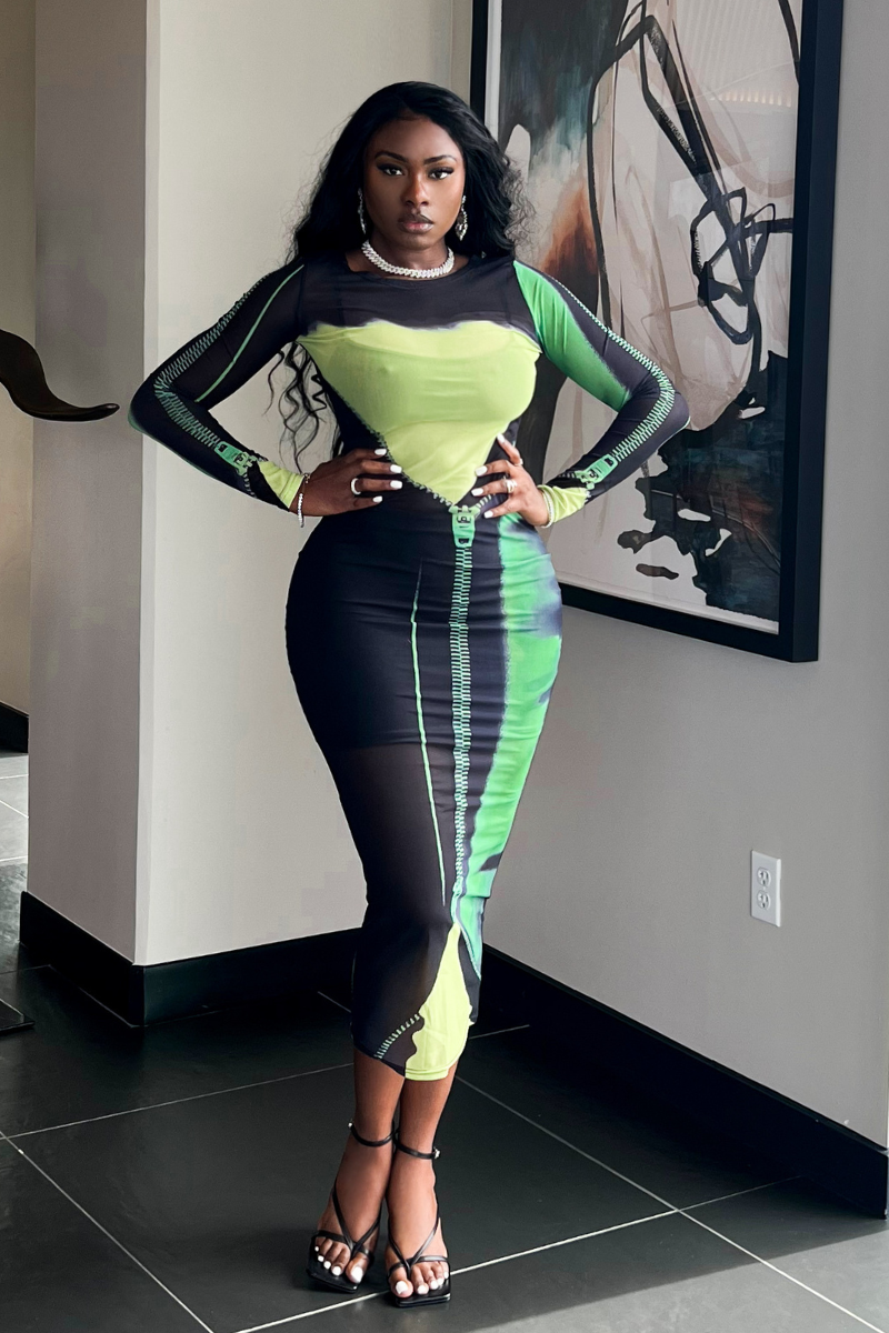 green zipper dress Zipper Front Dress