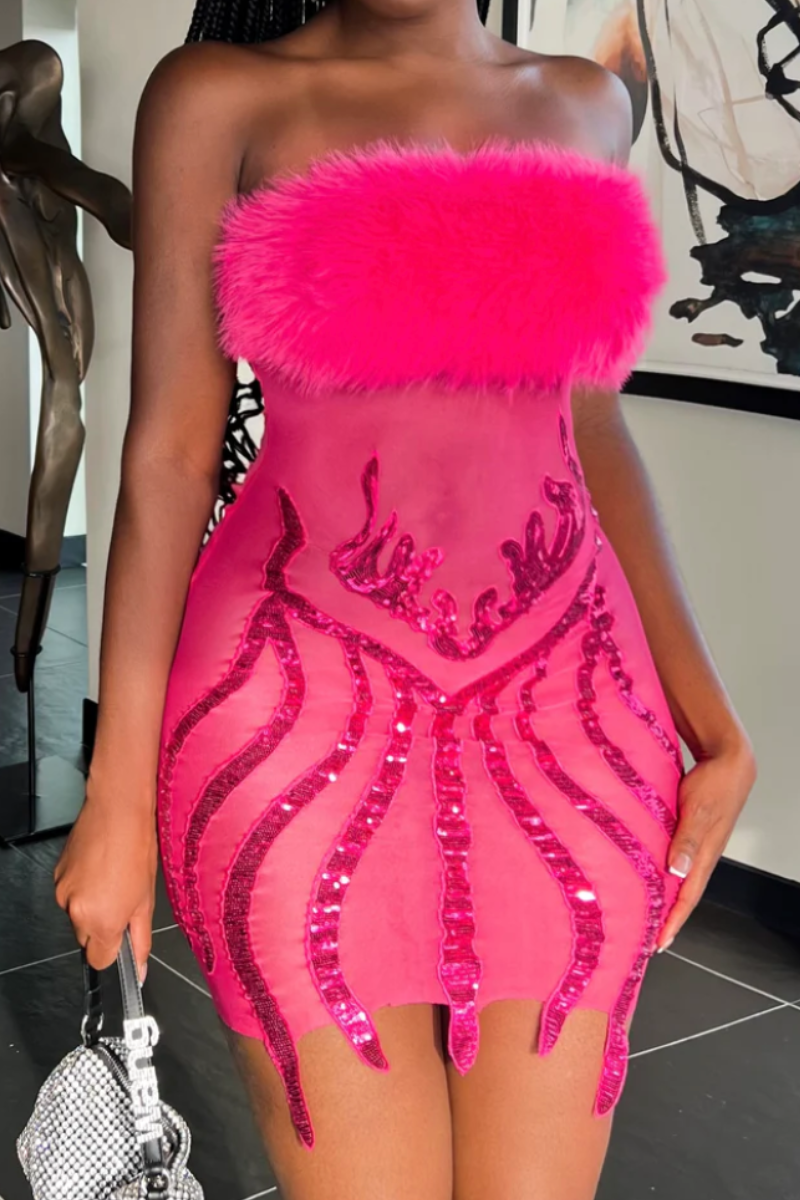 pink fuzzy mini dress Bianca Fur Scuba Mini Dress - Pink